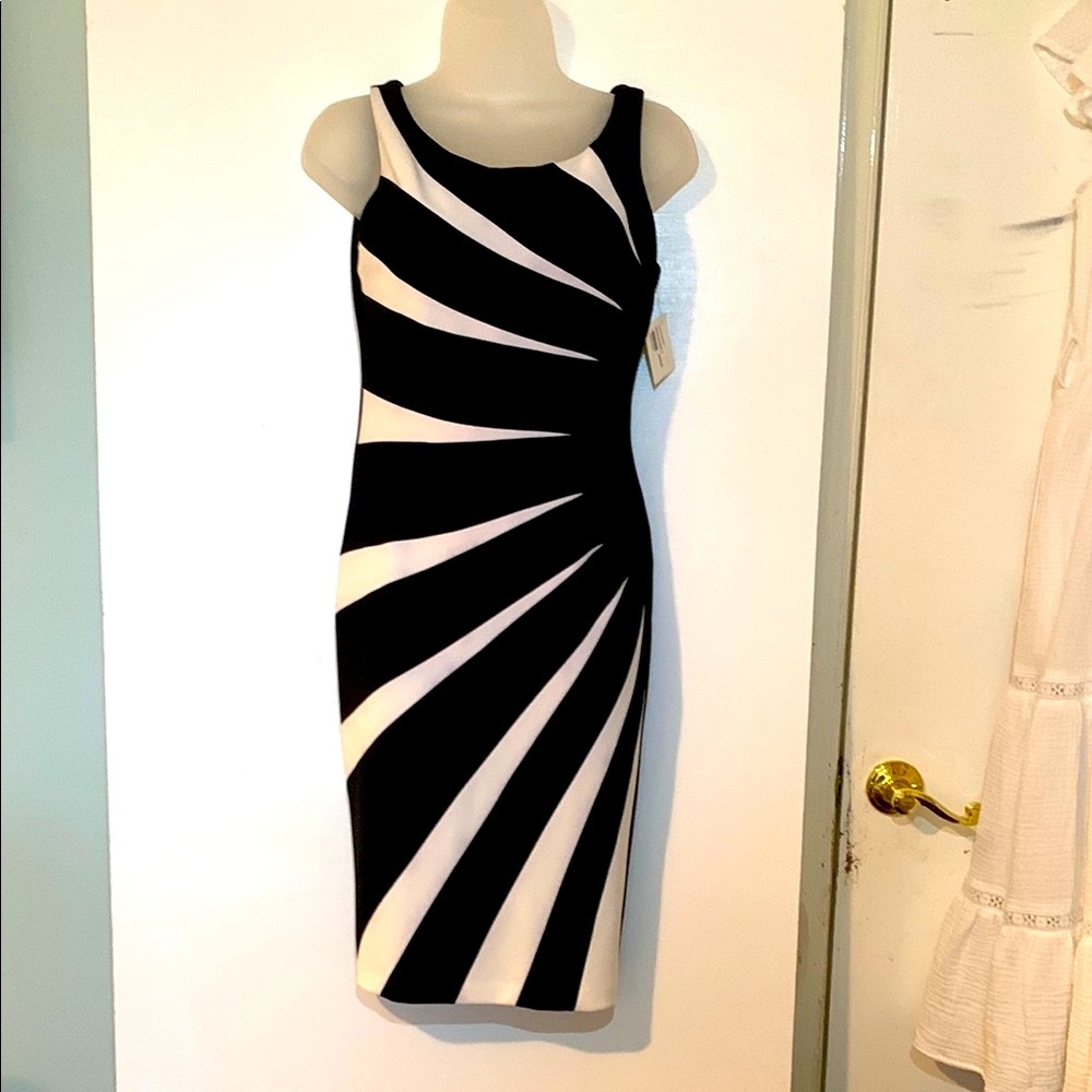 Joseph Ribkoff Black and White Sheath Midi Dress
